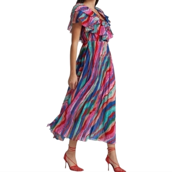 AMUR Luisa Pleated Striped Dress, Multi-Colored, Size 8, NWT - Picture 1 of 16
